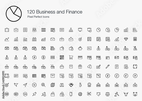 120 Business and Finance Pixel Perfect Icons (line style)