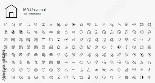 160 Universal Pixel Perfect Icons (line style)