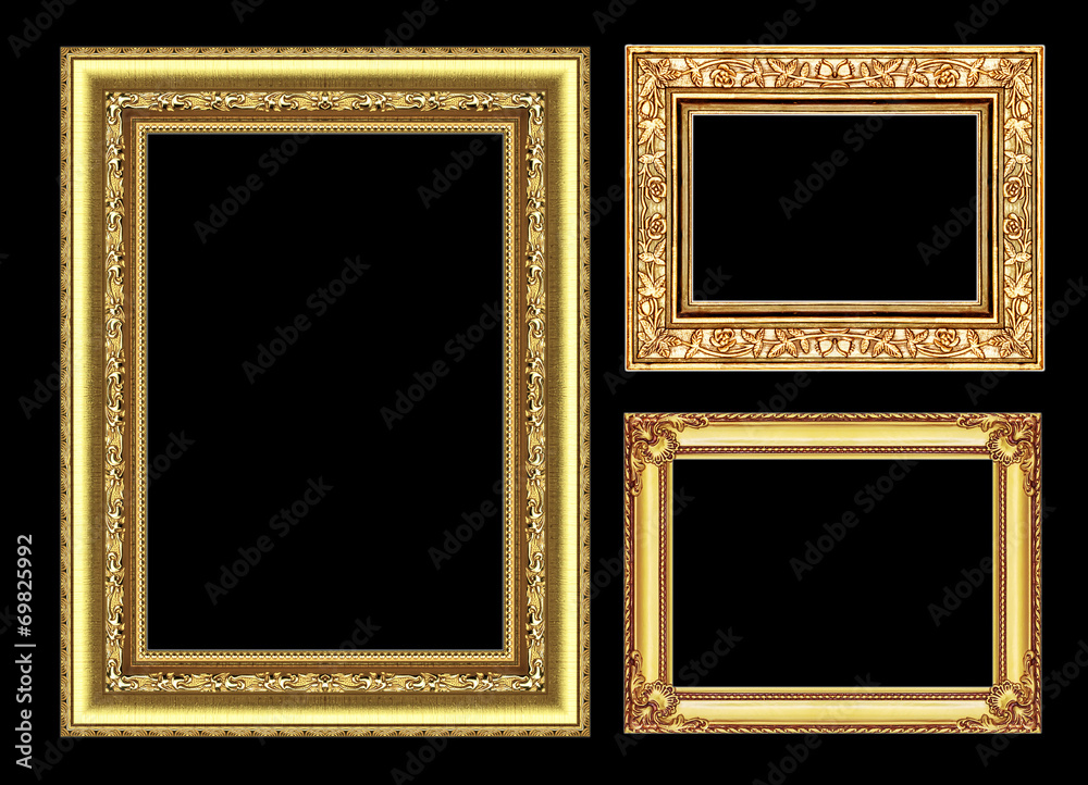 set 3 gold frame isolated on black background and clipping path set 3 gold frame isolated on black background and clipping path