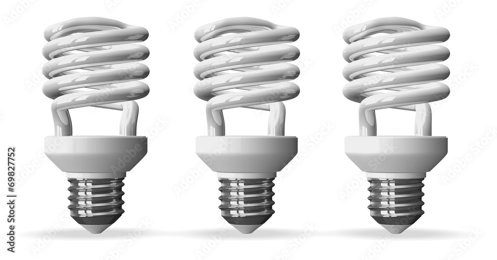 Three fluorescent light bulbs isolated Three fluorescent light bulbs isolated