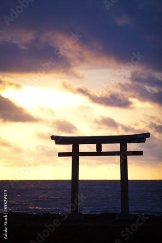 traditional Japanese gate and sea from Oarai Isosaki Shrine © torsakarin