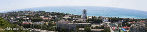 Вид сверху на курортный посёлок Лазаревское. Панорама