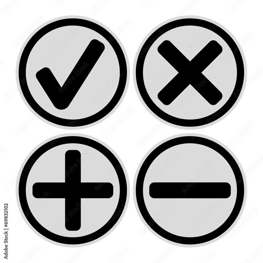 Fototapeta premium Add, delete, cross & check mark icons 