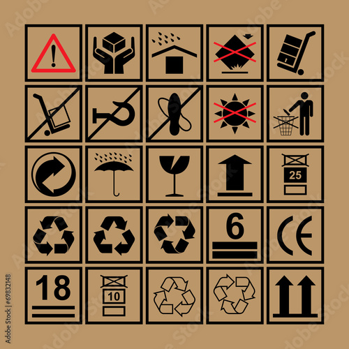 Cargo handling icons used beside the boxes and packaging