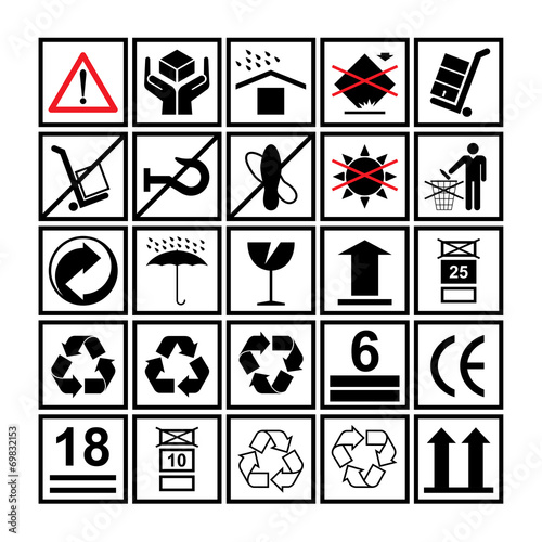 Cargo handling icons used beside the boxes and packaging