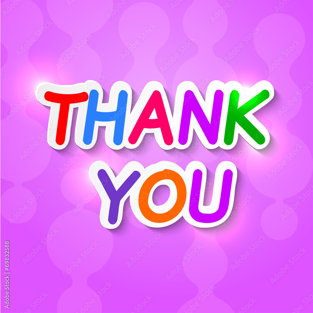 Thank you plaque on a purple background with reflections. Vector