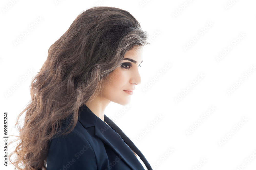 Beautiful Brunette Woman. Curly Long Hair. Isolated. Beautiful Brunette Woman. Curly Long Hair. Isolated.