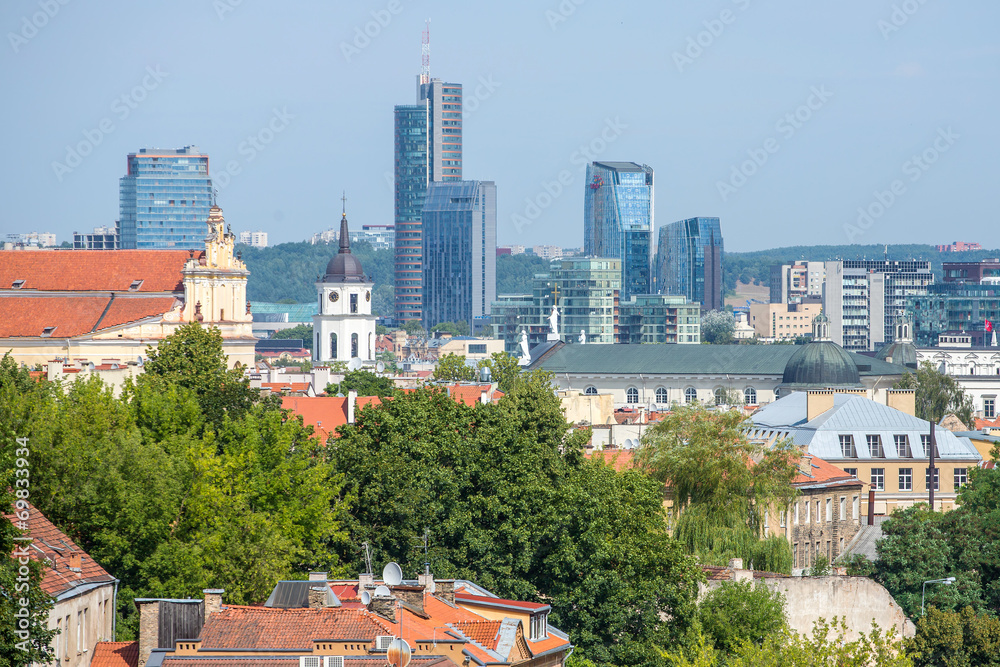 Top view of the old city and the new modern buildings. Vilnius, Top view of the old city and the new modern buildings. Vilnius,