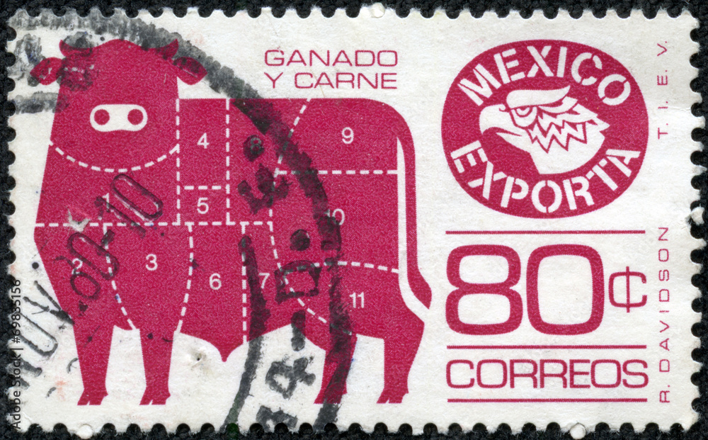 stamp printed in Mexico showing an image of bull
