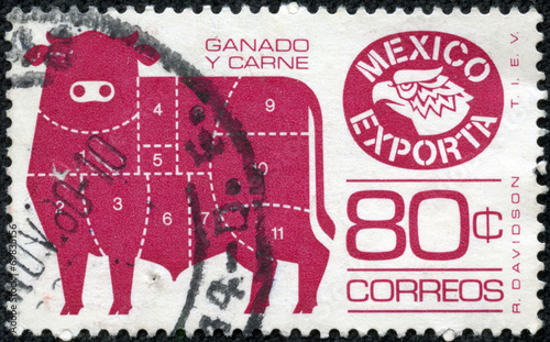 Obraz na płótnie stamp printed in Mexico showing an image of bull w salonie