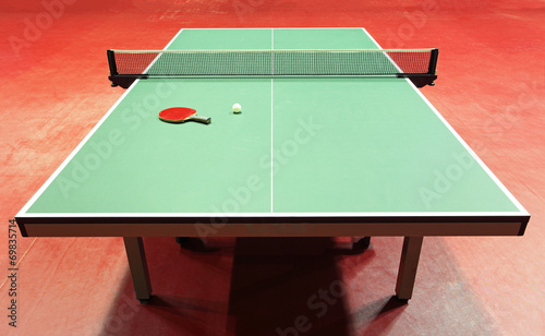 quipment for table tennis - racket, ball, table photo