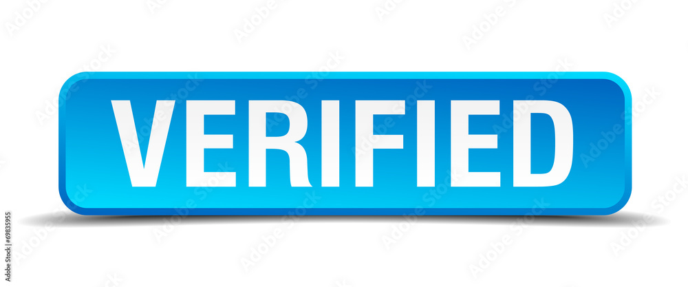 Verified blue 3d realistic square isolated button Verified blue 3d realistic square isolated button