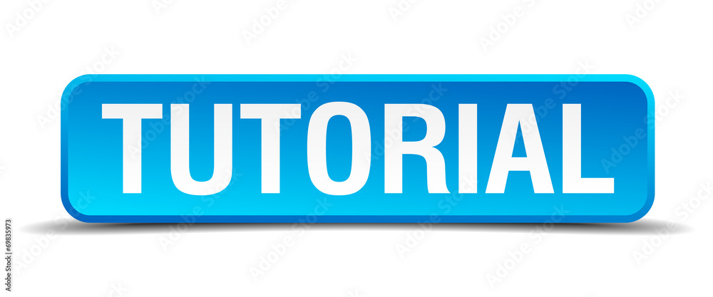 Tutorial blue 3d realistic square isolated button