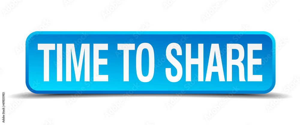 Time to share blue 3d realistic square isolated button