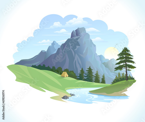 Camping in the meadows and along with hills and a river