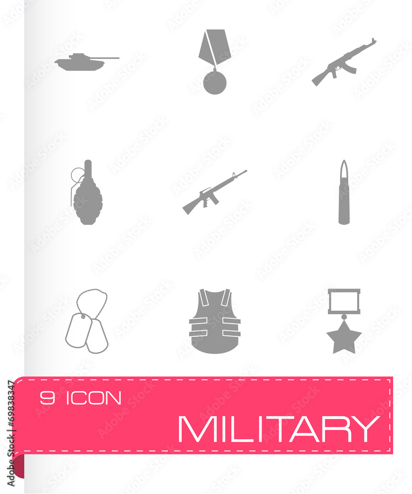 Vector black military icons set Vector black military icons set