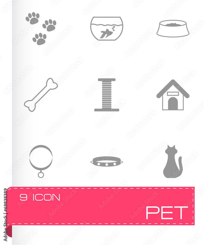 Vector black pet icons set Vector black pet icons set