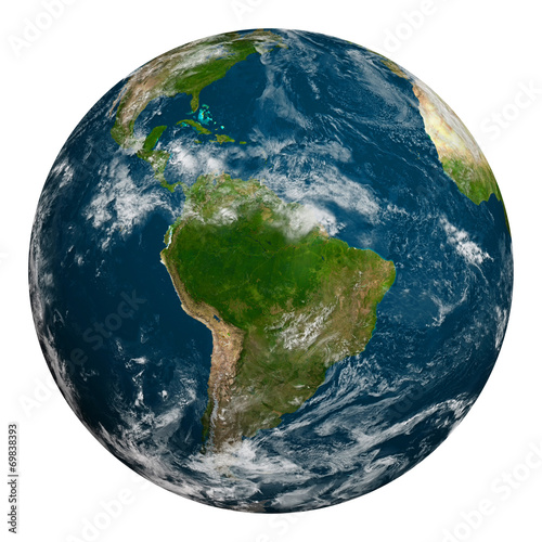 Fototapeta Naklejka Na Ścianę i Meble -  Planet earth with clouds. South America.