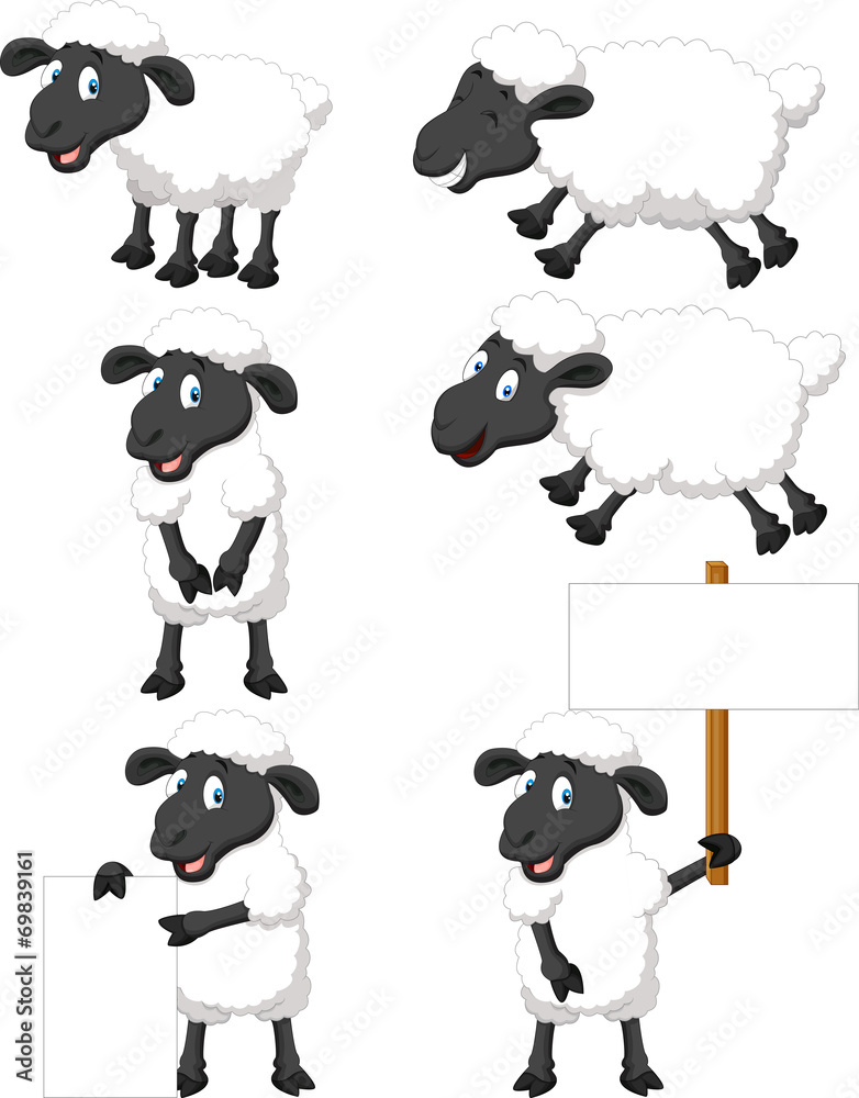 Fototapeta premium Cute cartoon sheep collection set