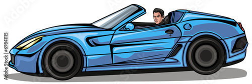 Man in blue cabriolet