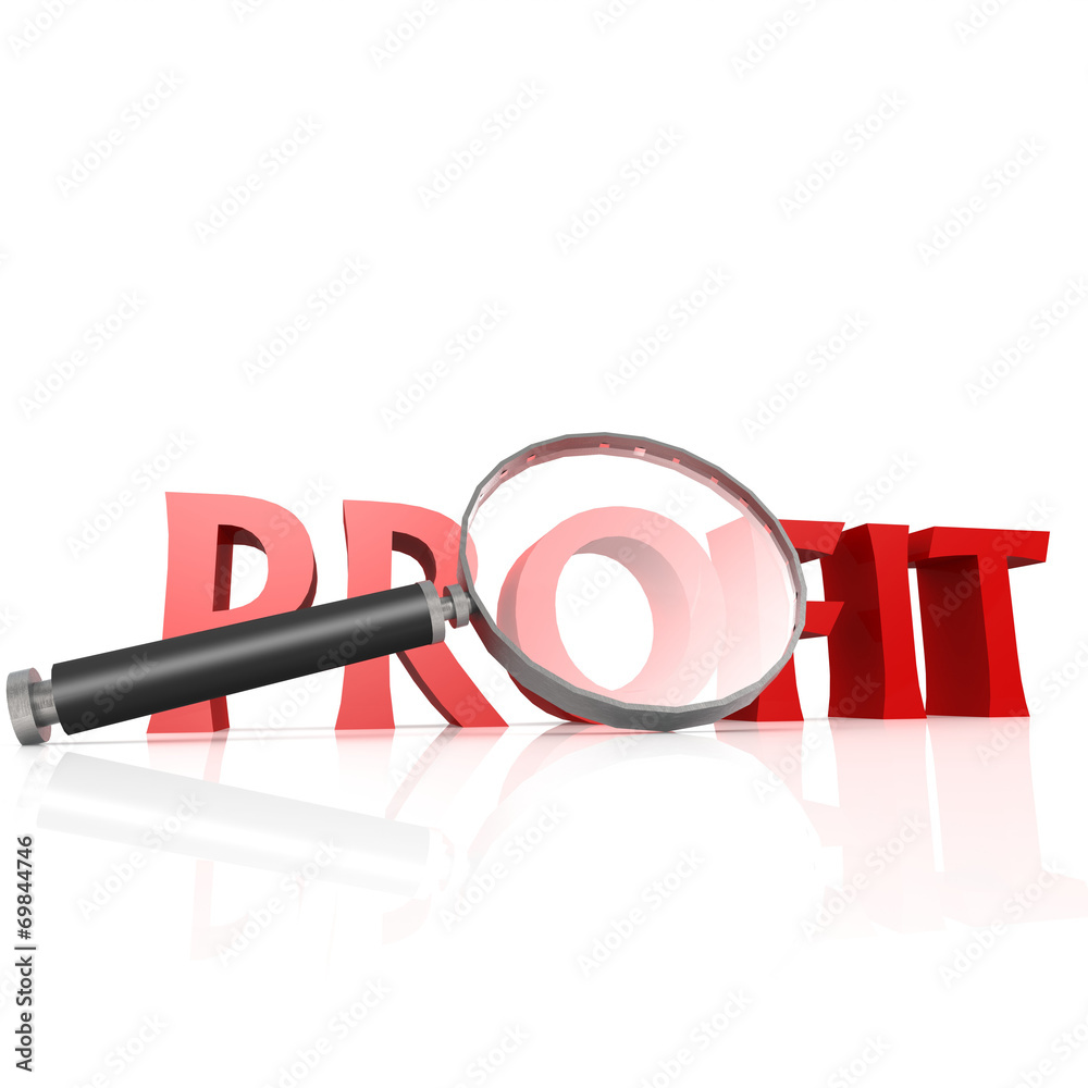 Magnifying glass with red profit word Magnifying glass with red profit word