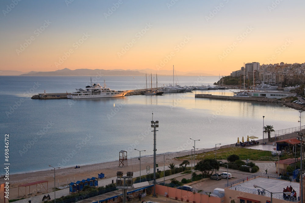 View of Zea marina and a beach in Piraeus, Athens, Greece.