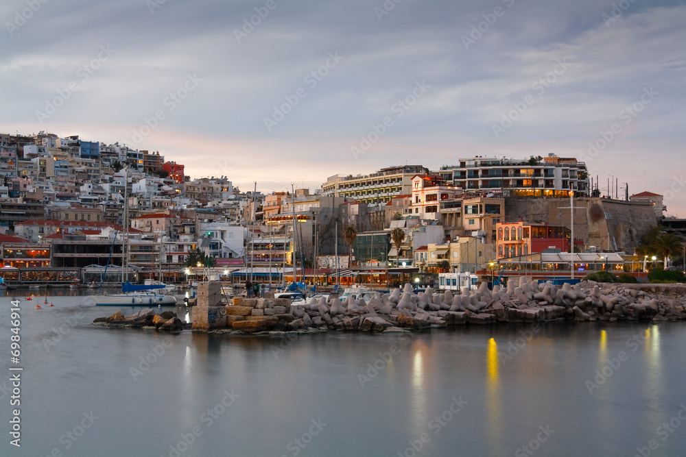 Evening scenery in the Mikrolimano marina, Piraeus, Athens.