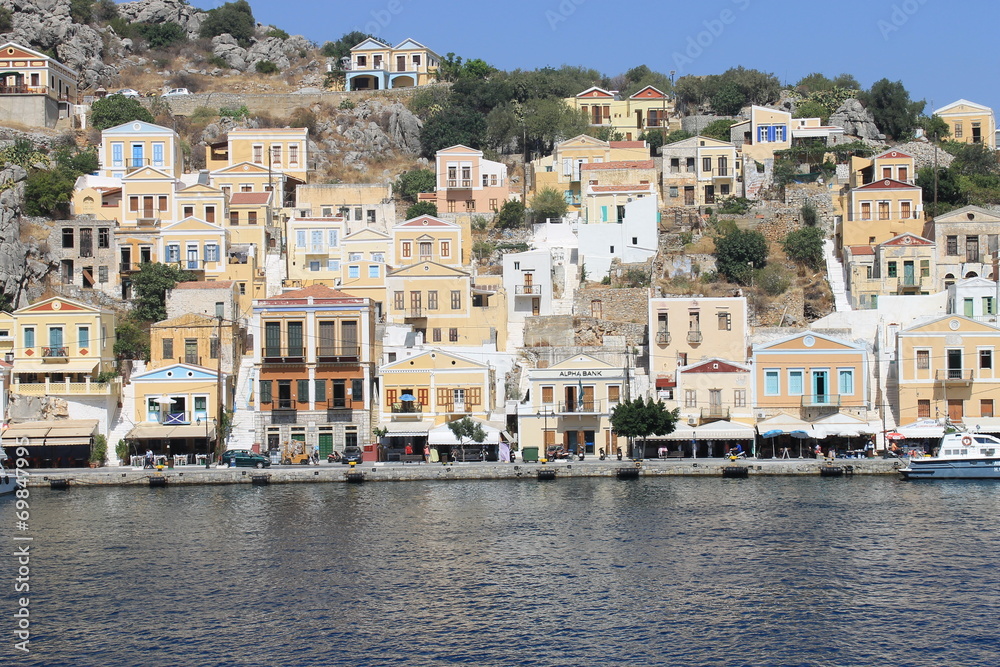 front of panoramic greek island