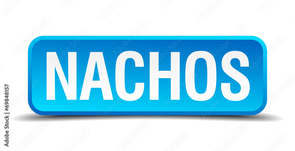 Nachos blue 3d realistic square isolated button Nachos blue 3d realistic square isolated button