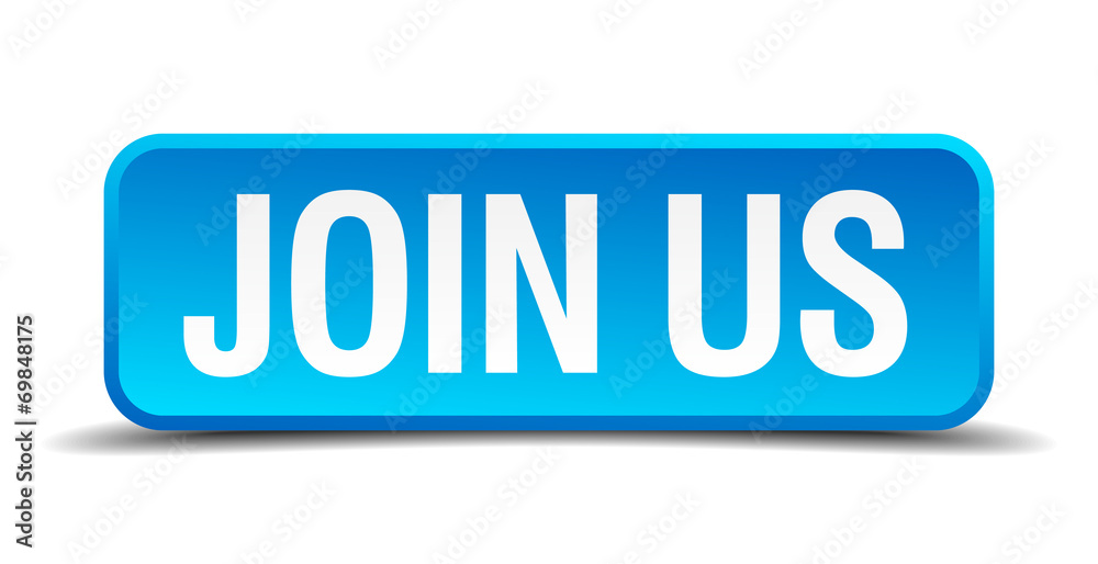 Join us blue 3d realistic square isolated button Join us blue 3d realistic square isolated button