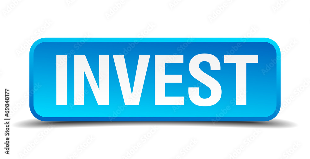 Invest blue 3d realistic square isolated button Invest blue 3d realistic square isolated button