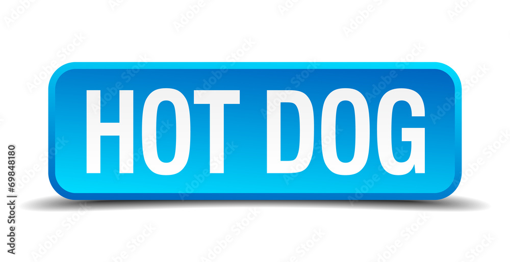 Hot dog blue 3d realistic square isolated button Hot dog blue 3d realistic square isolated button