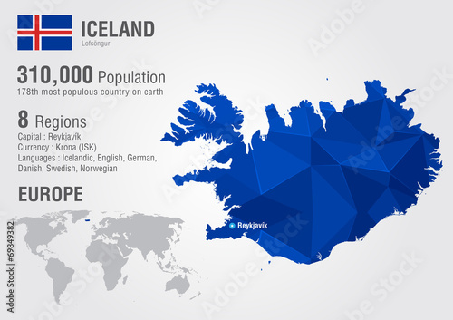 Photo Iceland island world map with a pixel diamond texture.