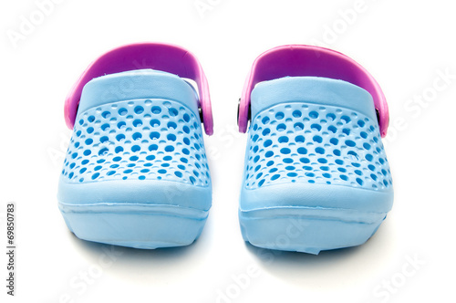 Blue baby shoes isolated on white background