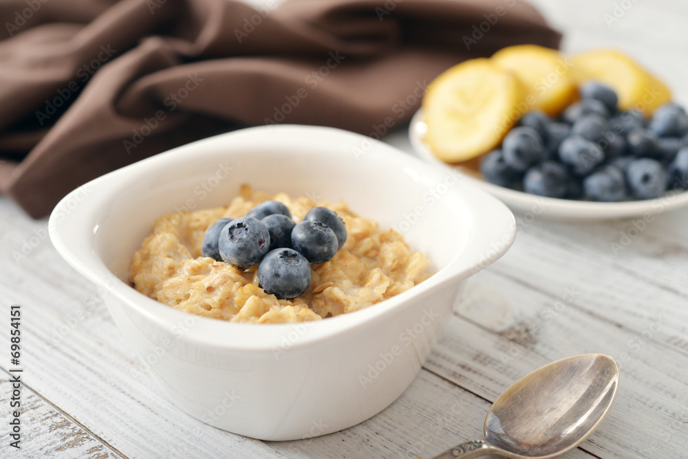 Porridge with bananas and blueberry Porridge with bananas and blueberry
