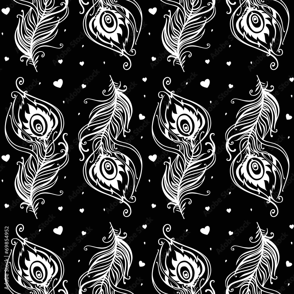 Beautiful peacock Feathers. Seamless background.