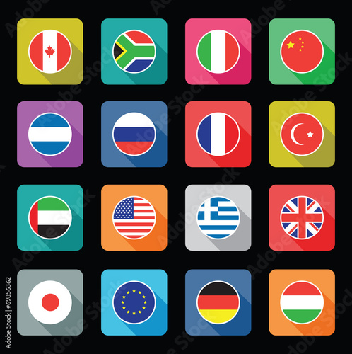set of colourful flat world flag icons photo