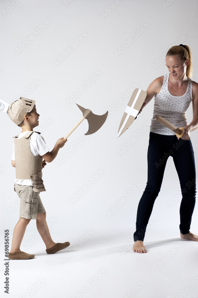 Naklejka premium medieval knight child with mother