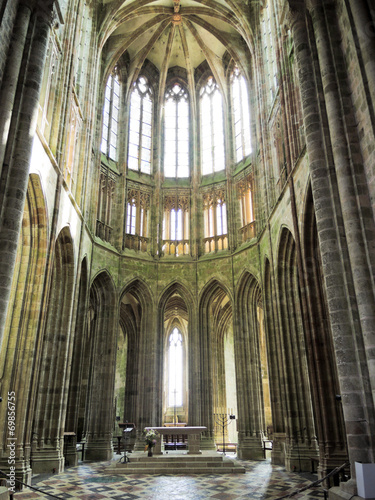 nave of Church in abbey Mont Saint Michel