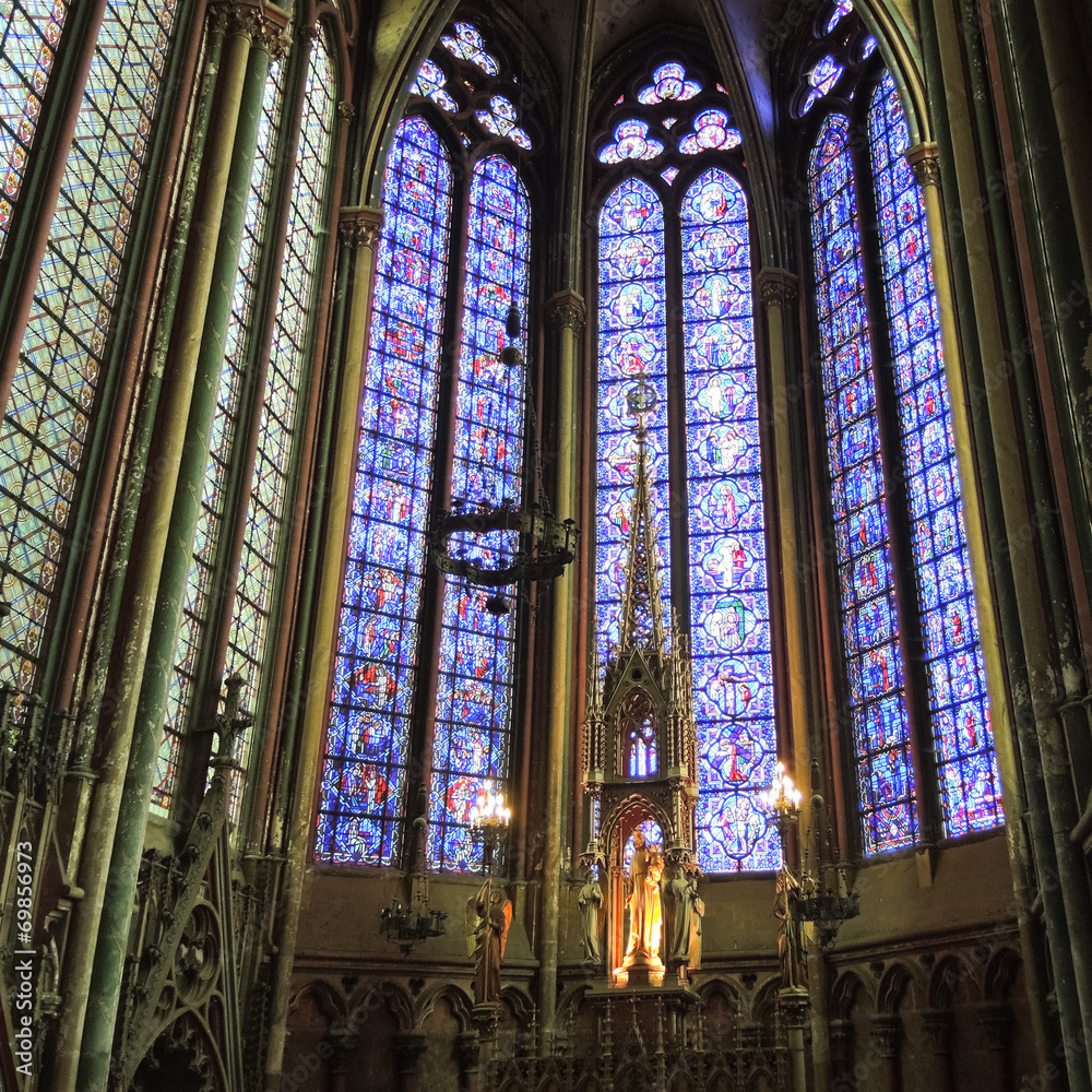 wall and stained glass window of Amiens Cathedral