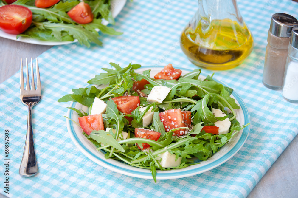 fresh salad with mozzarella, ruccola and tomatoes fresh salad with mozzarella, ruccola and tomatoes