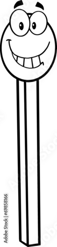 Black And White Happy Match Stick Cartoon Mascot Character