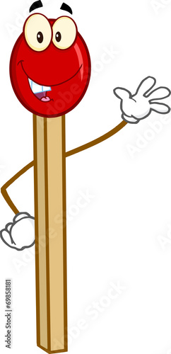 Happy Match Stick Cartoon Mascot Character Waving