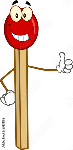 Smiling Match Stick Cartoon Mascot Character Showing Thumbs Up
