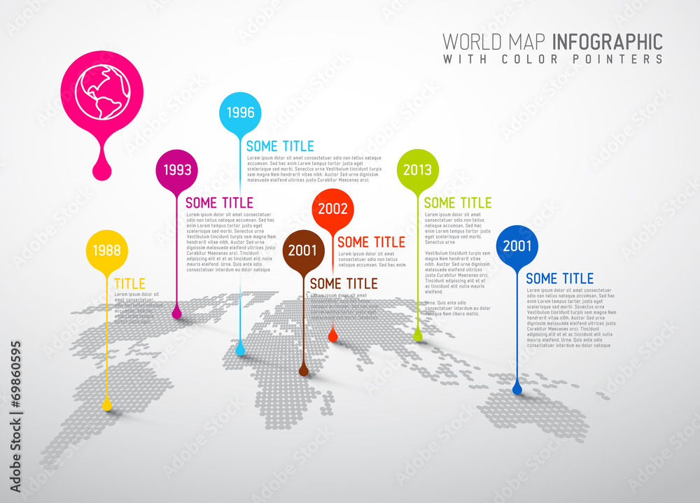 World map with pointer marks