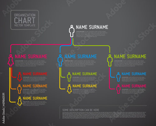 Vector modern organization chart template made from thin lines