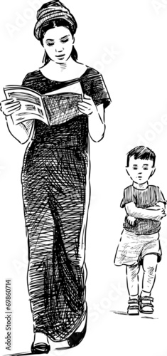 mother and son on a walk