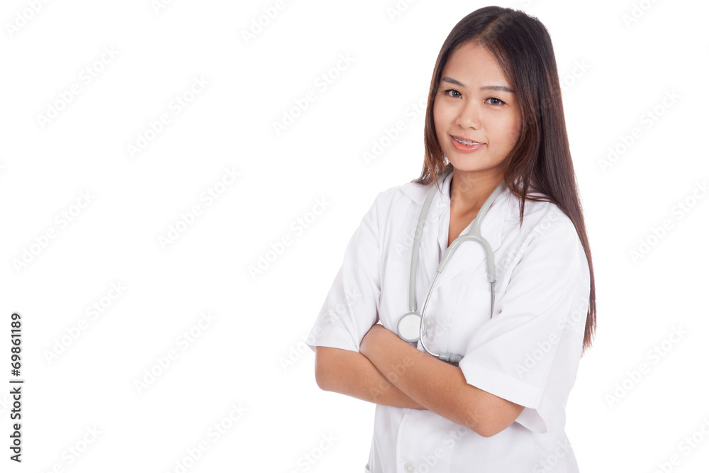 Asian young female doctor folded arms and smile Asian young female doctor folded arms and smile