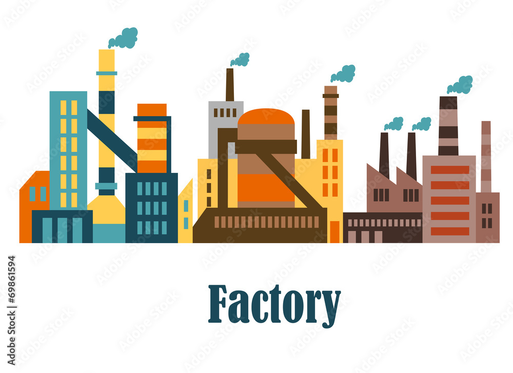 Factory and plant buildings in flat style Factory and plant buildings in flat style