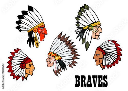 Indian brave chief portraits set